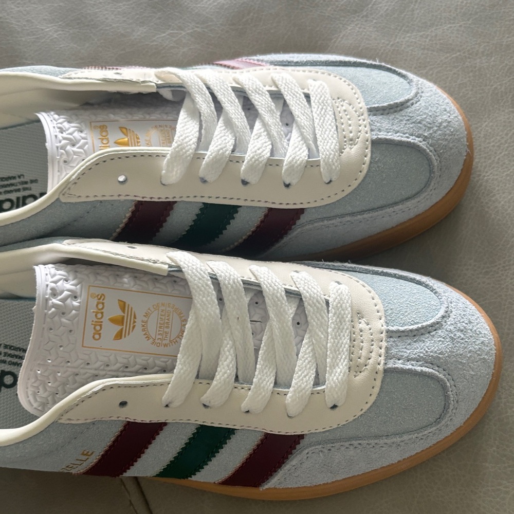 Adidas Gazelle Light Blue Sneakers with Maroon and Green Stripes - Picture 5 of 9